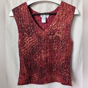 COLDWATER CREEK Tank Top Popcorn Textured Crinkle Sequin Shell V-neck Medium Red
